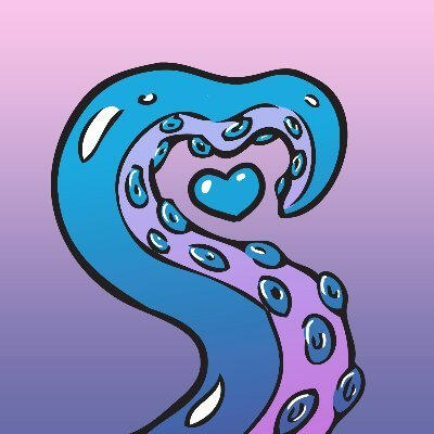 Blue and purple tentacle cradling a blue heart.